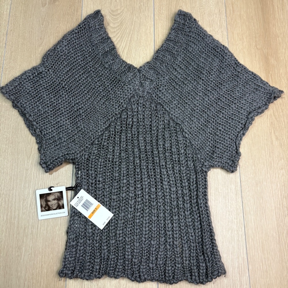 Jessica Simpson‎ Plum Kitten Gray Chunky Debutante Shaggy Sweater Raglan NWT